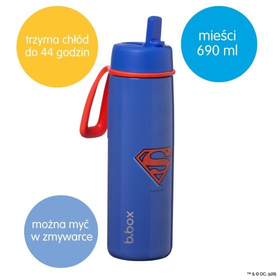 b.box Butelka termiczna ze stali nierdzewnej | składany ustnik 690 ml Superman