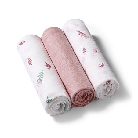 Babyono Pieluszki muślinowe. Super miękkie, różowe listki