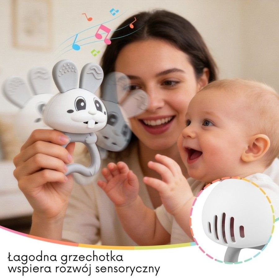 Mombella Gryzak Grzechotka 2w1 Królik Bunny Grey
