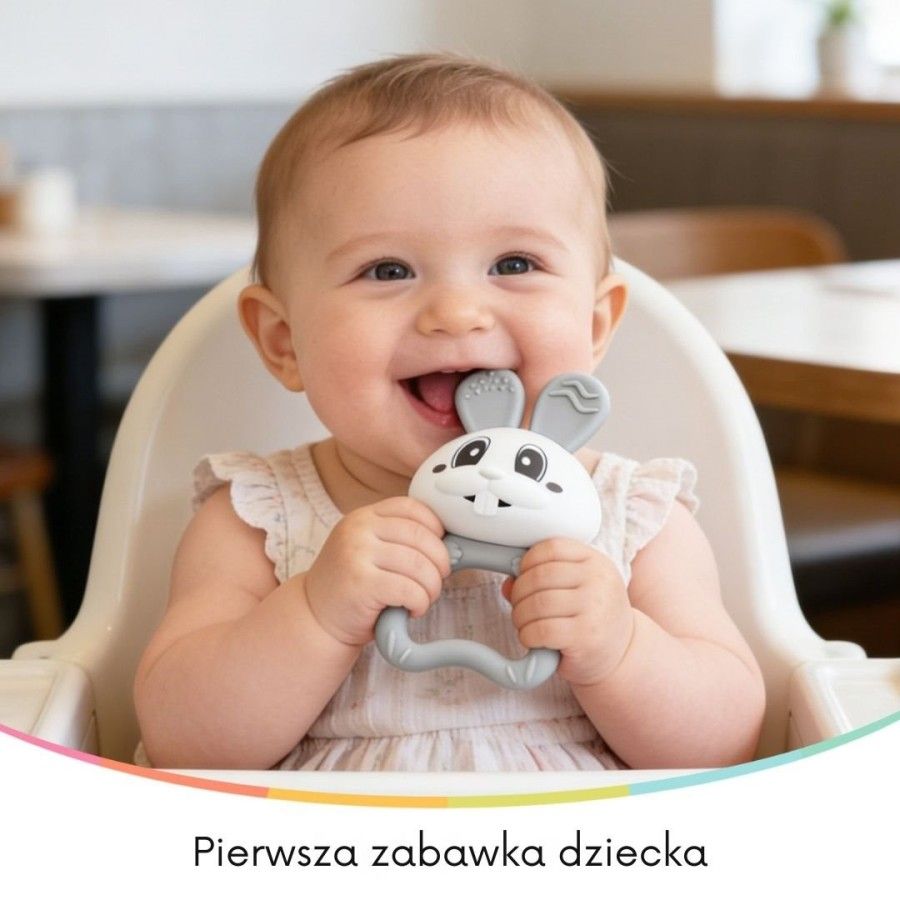 Mombella Gryzak Grzechotka 2w1 Królik Bunny Grey