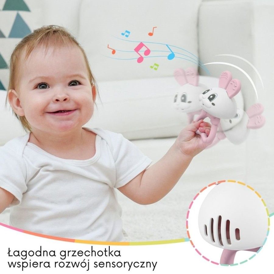 Mombella Gryzak Grzechotka 2w1 Królik Bunny Pink