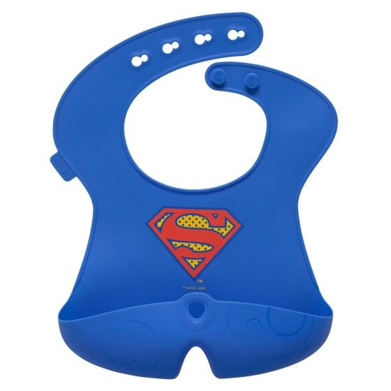 B.box Superman by b.box Zwijany śliniak silikonowy z otwartą kieszonką – miękki śliniak dla dziecka i niemowlaka