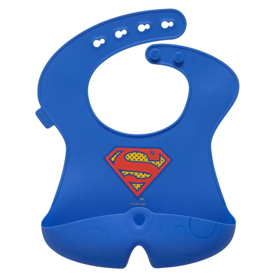B.box Superman by b.box Zwijany śliniak silikonowy z otwartą kieszonką – miękki śliniak dla dziecka i niemowlaka