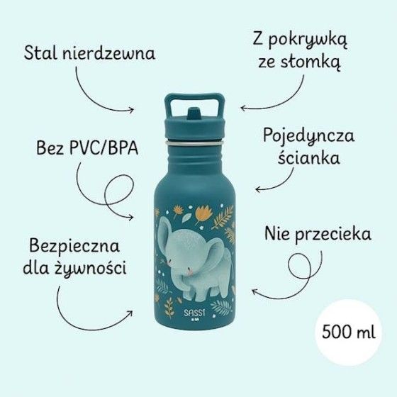 SASSI Butelka na wodę bidon 500 ml Słonik