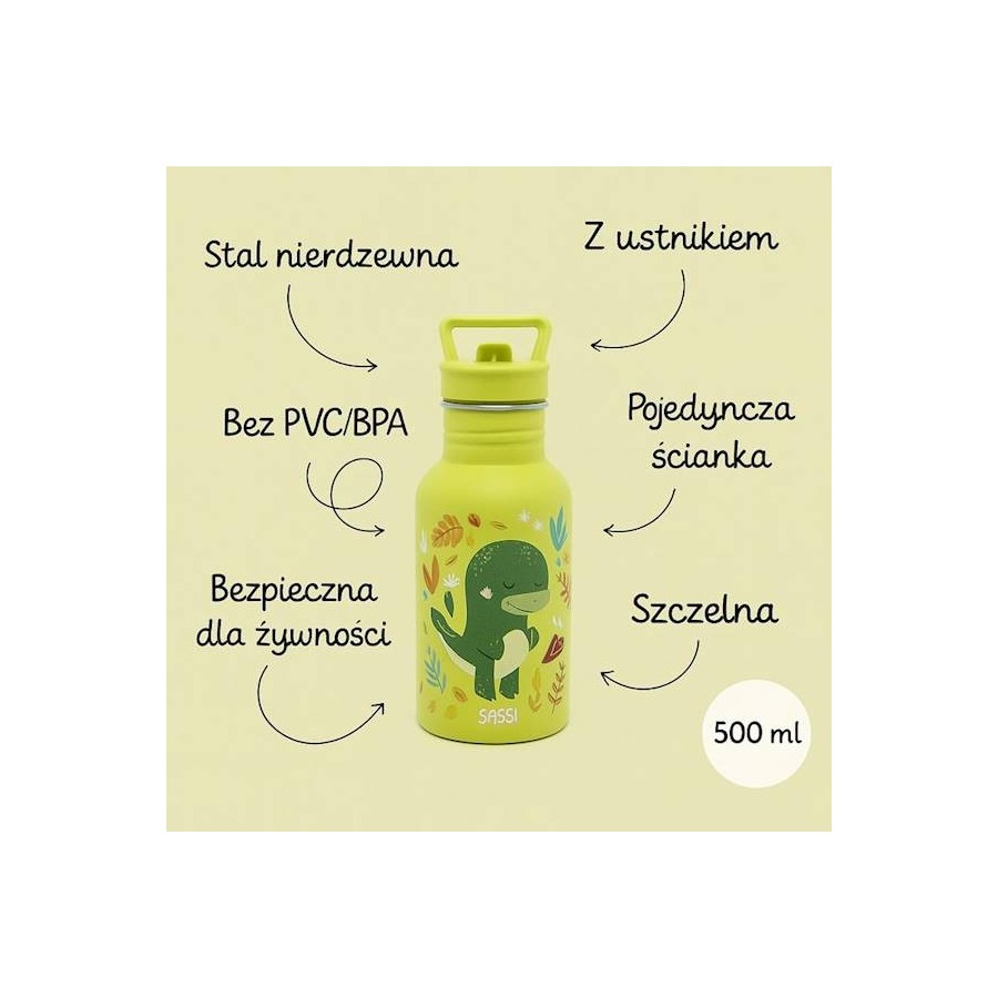 SASSI Butelka na wodę bidon 500 ml Dinozaur