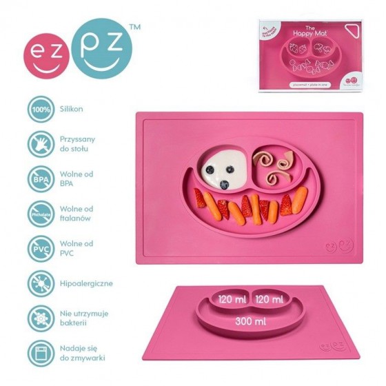 EZPZ silicone plate washer 2in1 Happy Mat pink