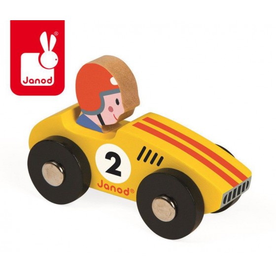 Janod, Wyścigówka drewniana Racer żółta