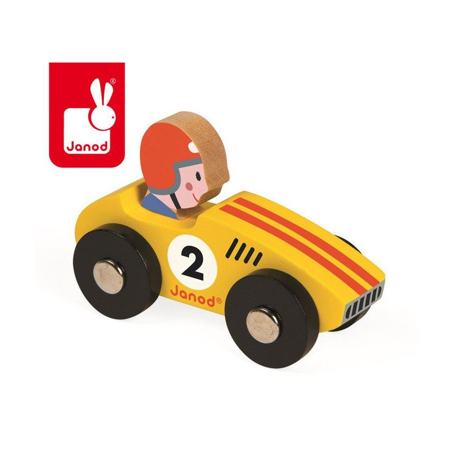 Janod, Wyścigówka drewniana Racer żółta