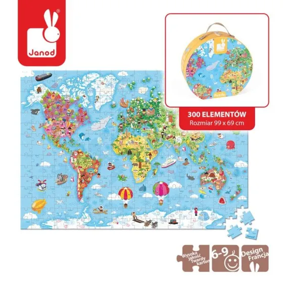 Janod, Puzzle in a suitcase World Map 300 pieces