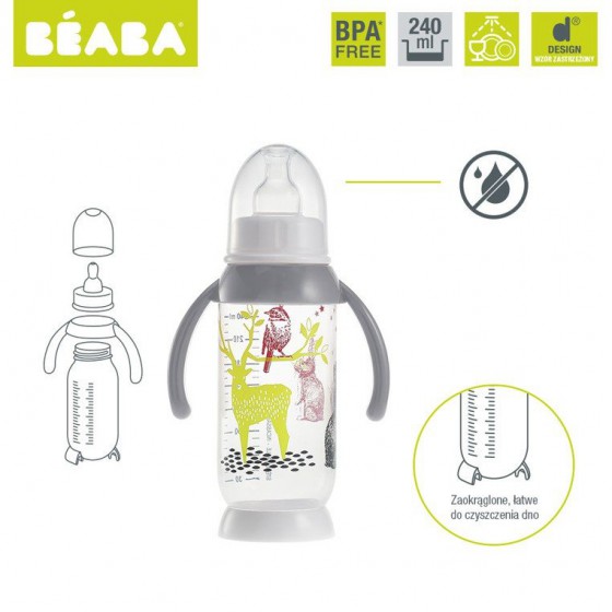 Beaba Bottle 240ml antykolkowa handle gray bunny