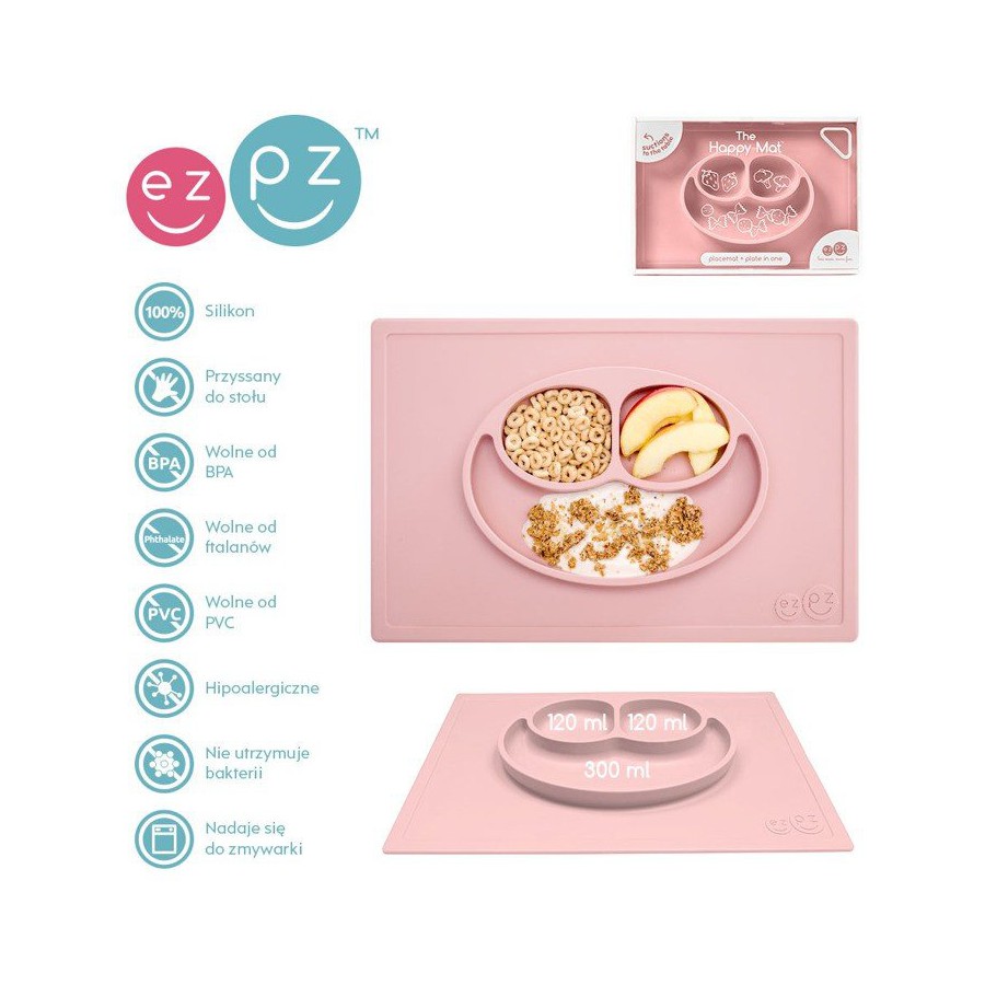 EZPZ plate with silicone pad 2in1 Happy Mat pastel pink
