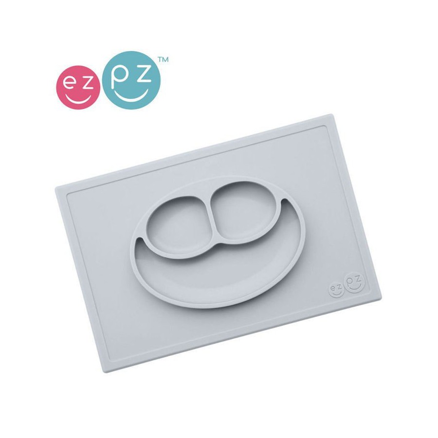 EZPZ plate with silicone pad 2in1 Happy Mat pastel gray