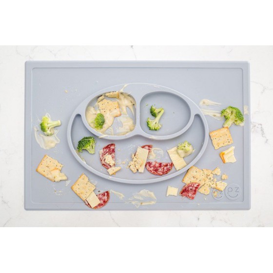 EZPZ plate with silicone pad 2in1 Happy Mat pastel gray