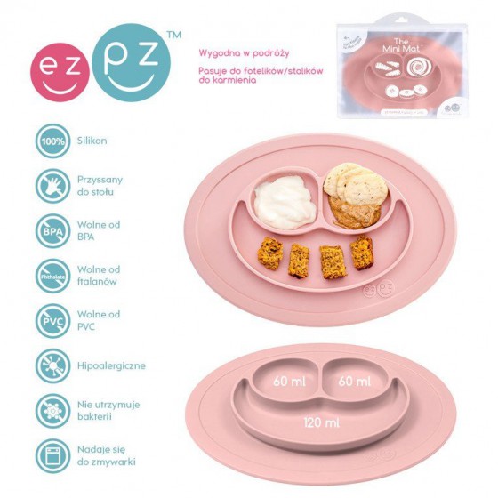 EZPZ silicone plate with a small pad 2in1 Mini Mat pastel pink