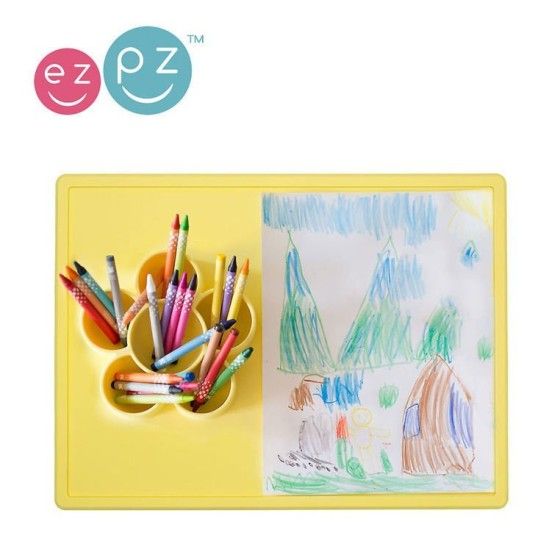 EZPZ 带容器的硅胶游戏垫 2 合 1 花朵游戏垫，黄色