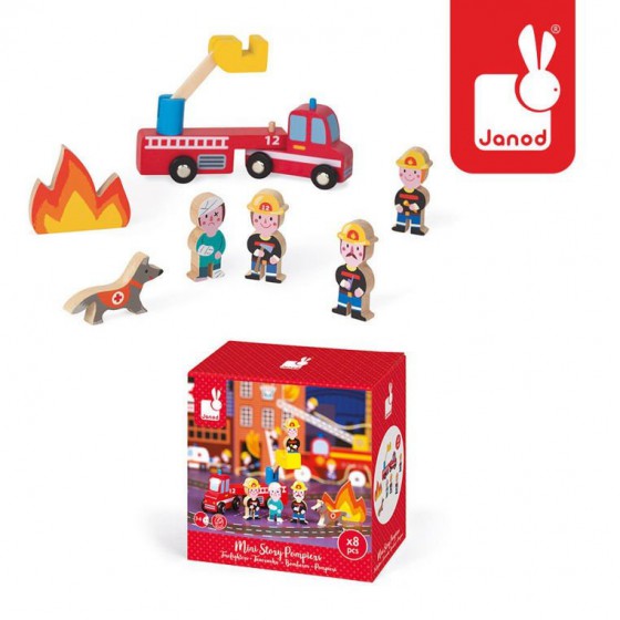 Janod Firemen set of wooden elements 8 Story Collection