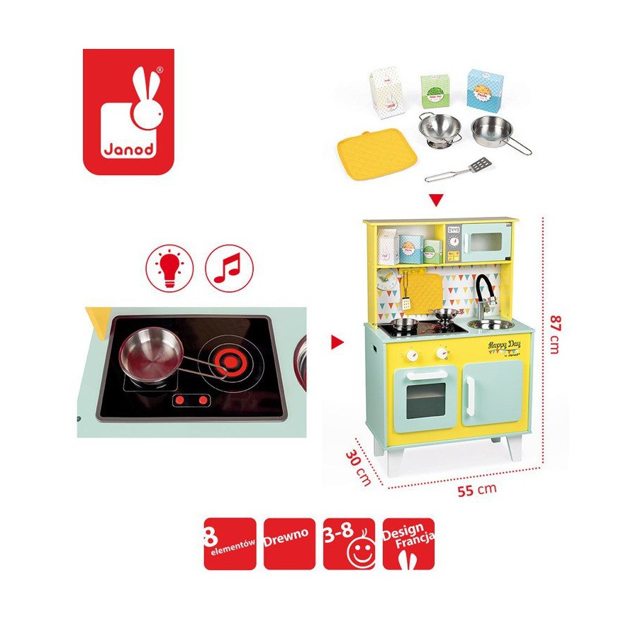 Janod wooden kitchen with sounds and accessories from 7 Happy