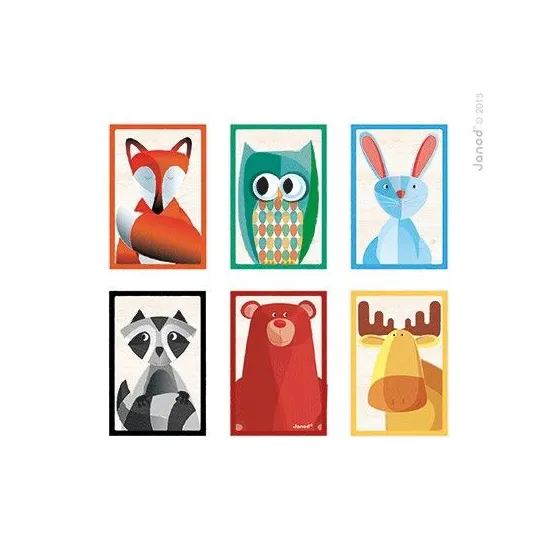 Janod, Klocki drewniane 6 elementów puzzle Baby Forest