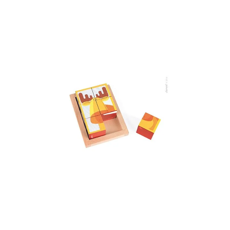 Janod, Klocki drewniane 6 elementów puzzle Baby Forest