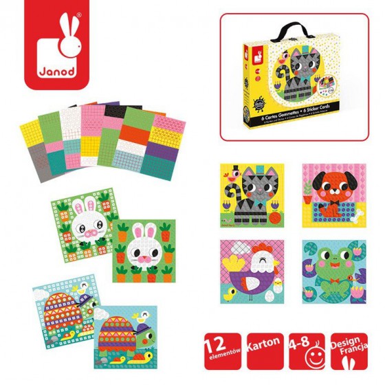 Janod set of art cards with stickers Animals
