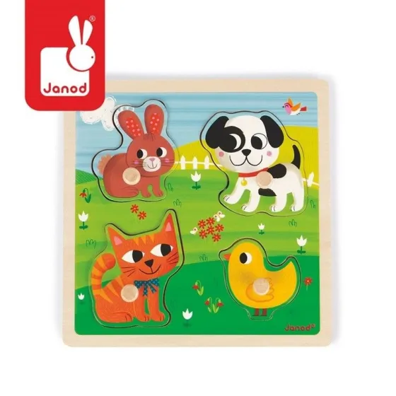 Janod, Puzzle sensoryczne drewniane "Moje pierwsze zwierzątka"