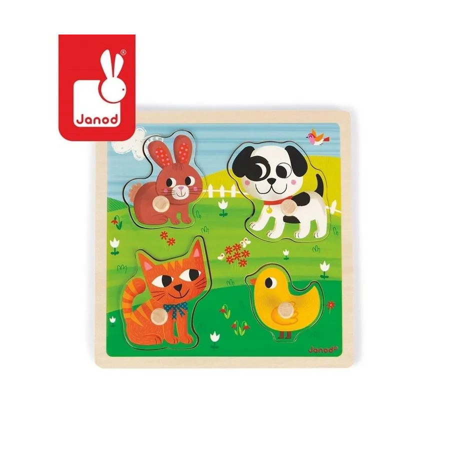 Janod, Puzzle sensoryczne drewniane "Moje pierwsze zwierzątka"