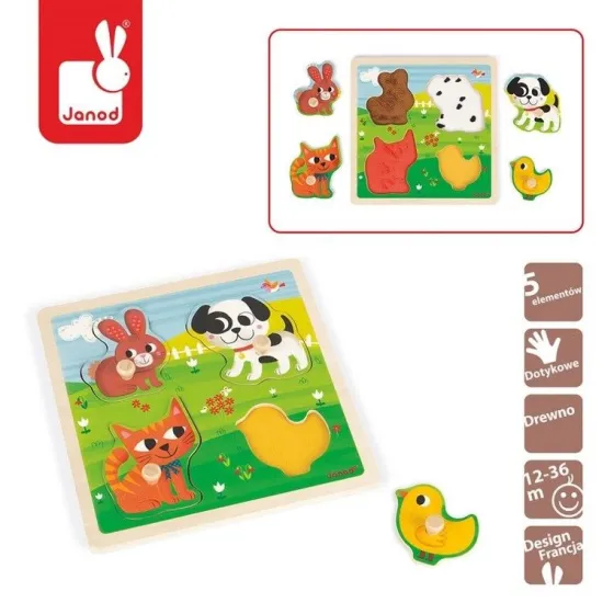 Janod, Puzzle sensoryczne drewniane "Moje pierwsze zwierzątka"