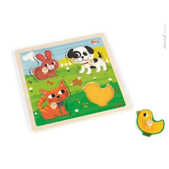 Janod, Puzzle sensoryczne drewniane "Moje pierwsze zwierzątka"