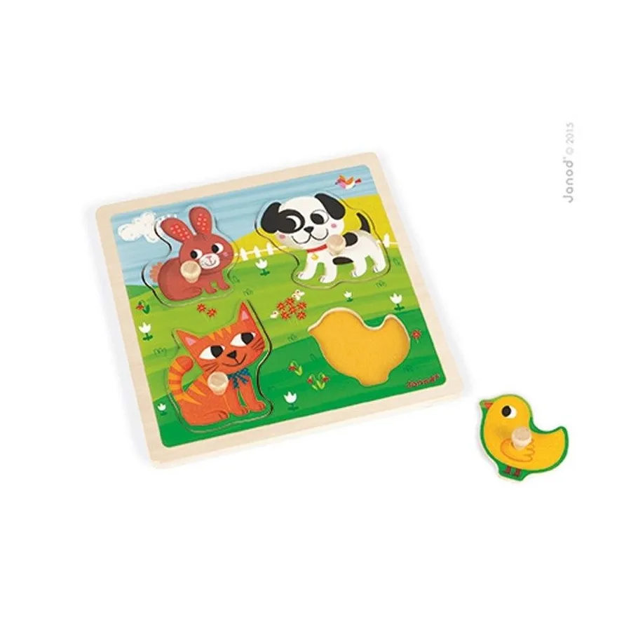 Janod, Puzzle sensoryczne drewniane "Moje pierwsze zwierzątka"