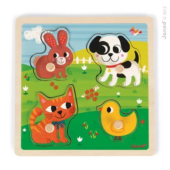 Janod, Puzzle sensoryczne drewniane "Moje pierwsze zwierzątka"