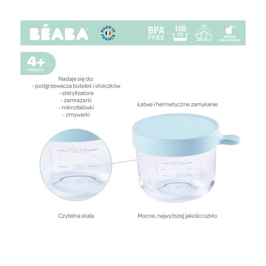 Beaba glass jar container with a hermetic closure 150 ml light