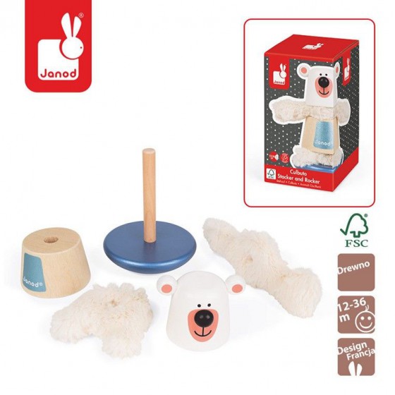 JANOD Polar Bear wooden pyramid with elements of fur
