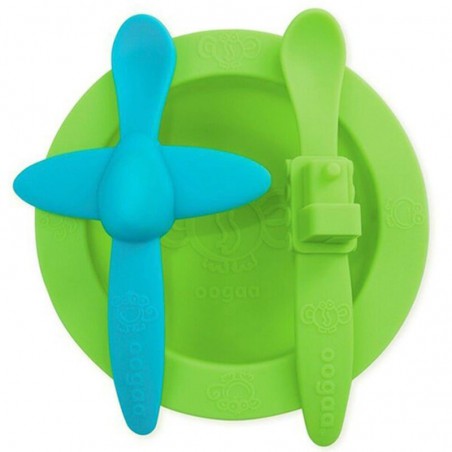 Ooga Green Meal Set silicone plate and 2 tsp