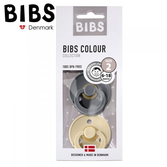 BIBS-PACK 2 M IRON & BEIGE soother Hevea rubber