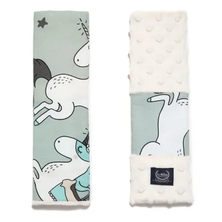 LA Millou BY MAY Bohosiewicz SEATBELT SEAT COVER PADS KNIGHT UNICORN RAINBOW ECRU