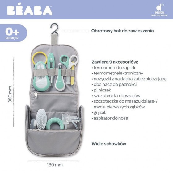 Beaba Kosmetyczka z 9 akcesoriami do pielęgnacji niemowląt szary