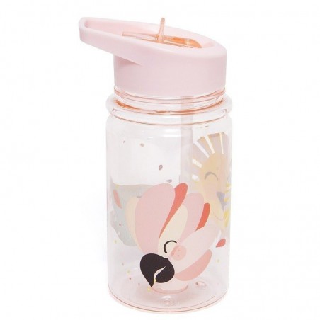 Petit Monkey - Transparent Bottle with a folding mouthpiece and straw Lion, Crocodile Parrot and Pink Pastel