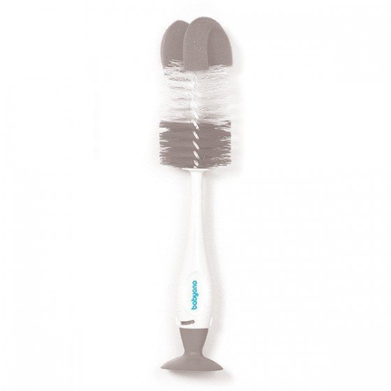 BabyOno gray brush for bottles and teats and self supporting with suction cup mini retractable brush