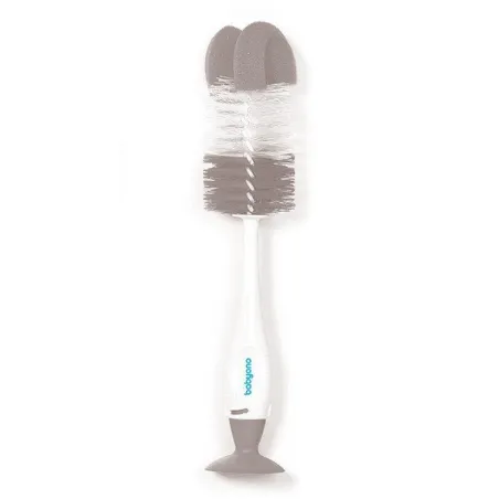 BabyOno gray brush for bottles and teats and self supporting with suction cup mini retractable brush