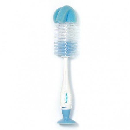 BabyOno blue brush for bottles and teats and self supporting with suction cup mini retractable brush