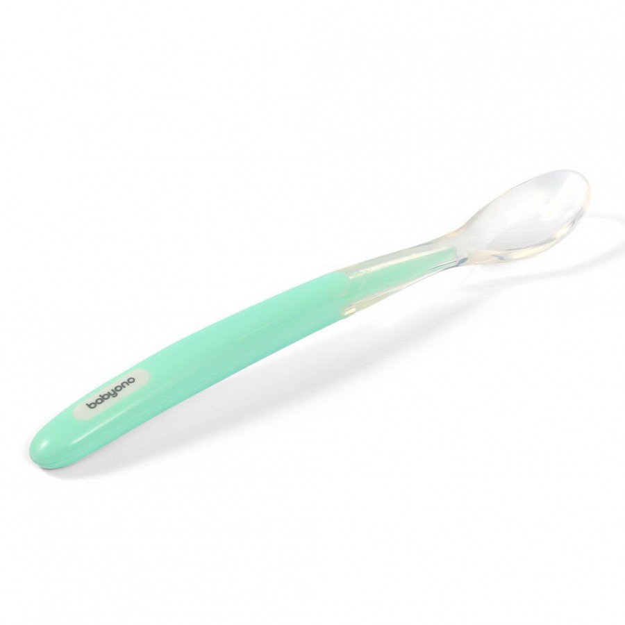 BabyOno soft silicone baby spoon - green