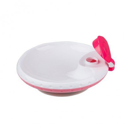 BabyOno cup pink for children and babies with a suction cup holding temperature of the food