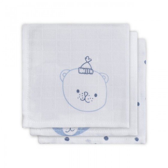 Jollein Cotton handkerchief 31x31cm Funny Bear Blue 3 pieces