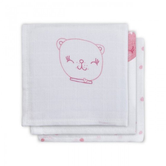 Jollein Cotton handkerchief 31x31cm Funny Bear Coral 3 pieces