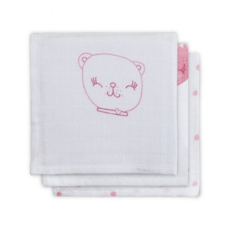 Jollein Cotton handkerchief 31x31cm Funny Bear Coral 3 pieces