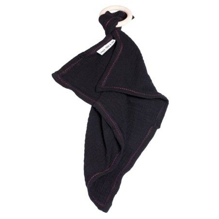 Hi Little One - Cuddle dou dou con un morso di cozy muslin with wood teether Black