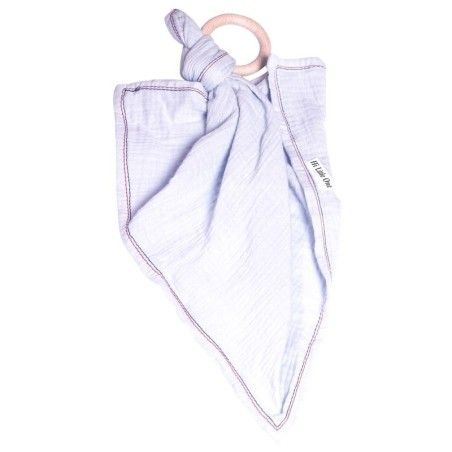 Hi Little One - Muselina acogedora con mordedor de madera Blanco