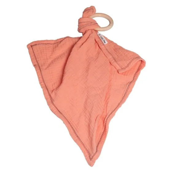 Hi, Little One - cuddly dou dou teething muslin cozy with wood