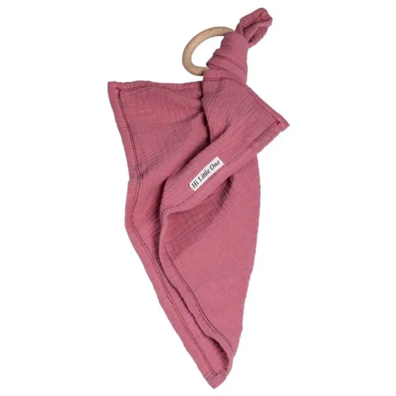Hi, Little One - cuddly dou dou teething muslin cozy with wood