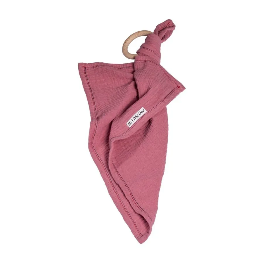 Hi, Little One - cuddly dou dou teething muslin cozy with wood